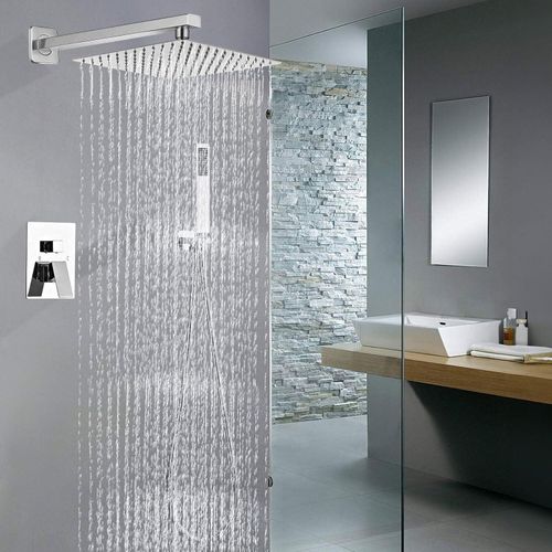 Duscharmatur Set Chrom, Duschsystem Unterputz mit 30x30cm Regendusche, Duscharmatur Unterputz Komplettset mit Handbrause