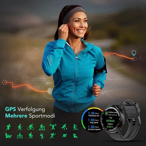 SmartWatch,Robuste Outdoor-Uhr mit GPS,Fitness Tracker mit Herzfrequenz,SpO2,Schlafmonitor,IP68 Wasserdicht, Multi-Sport, 3-Achsen-Kompass Android IOS