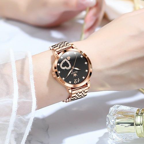 Damenuhr Geschenke Set mit Diamant Herzform Armband Roségold für Damen Weiblich Wasserdicht Analoge Quarz-Armbanduhren