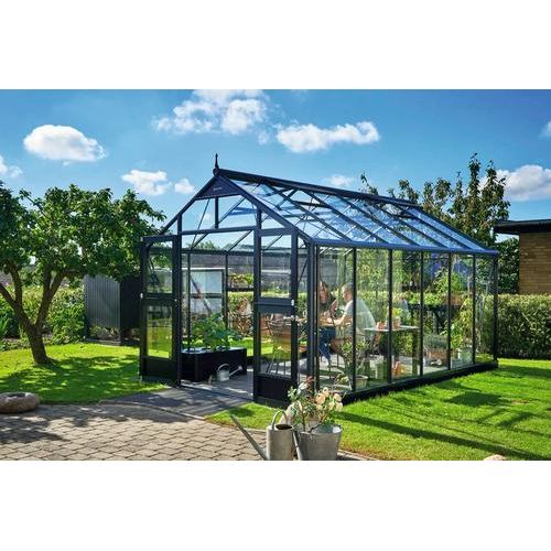 Gewächshaus JULIANA Premium 13 m² Sicherheitsglas 3 mm inkl. Fundament 296 x 439 cm anthrazit