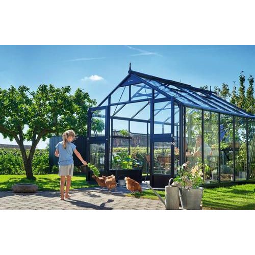 Gewächshaus JULIANA Premium 10,9 m² Sicherheitsglas inkl. Fundament 3 mm 296 x 368 cm anthrazit