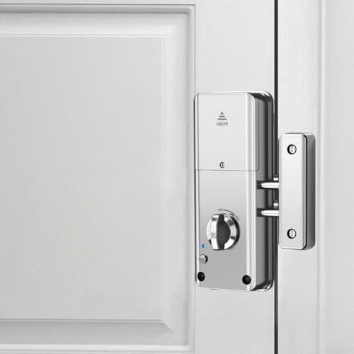 Tuya Smart Invisible Türschloss Holztüren - Schlüsselerzugriff über App/Karte, Bohrerfreiheit, Innensicherheit (Schwarz/Silber, ABS)