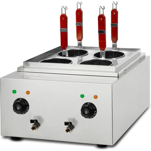 VERTES Gastro Nudelkocher Pastakocher Teigwarenkocher aus Edelstahl, Elektrisch, 2x 1700 Watt, 2 separate Kochbecken zu je 6 Liter, 4 Nudel-Körbe