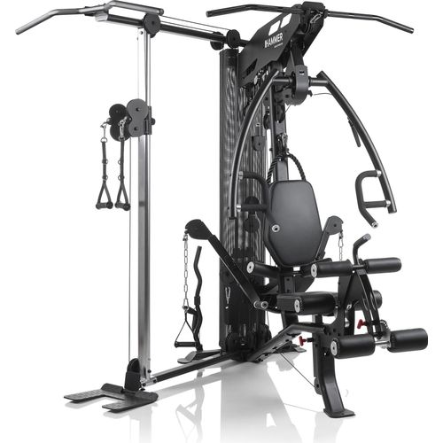 HAMMER Kraftstation Autark 7.0, Fitnessstation für zu Hause, 190° schwenkbare Multifunktionsarme, Kabelzugturm mit Klimmzugstange & Ruderfunktion