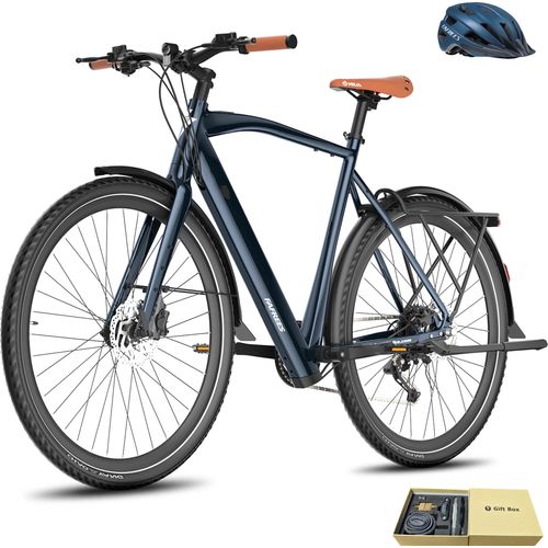 E-Bike 175 - 210 cm 28 Zoll Rostfreie Aluminiumlegierung 250 W bis zu 100 km Pedelec Wasserdicht IPX4 mit Shimano 9 Gang, Blau