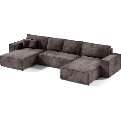 Große Ecksofa mit Schlaffunktion POSE U, Cord gepolstert, POSO 06, Braun