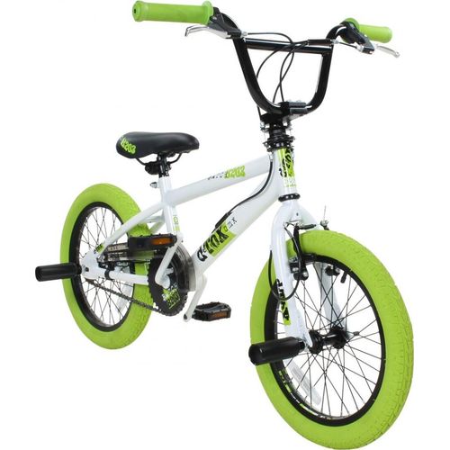 deTox Freestyle BMX 16 Zoll Fahrrad 100 - 120 cm mit 2 Pegs unisex Kinderbmx weiß/grün