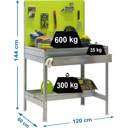 Simonrack Pflanztisch SIMONGARDEN silber, grün 120,0 x 60,0 x 144,5 cm
