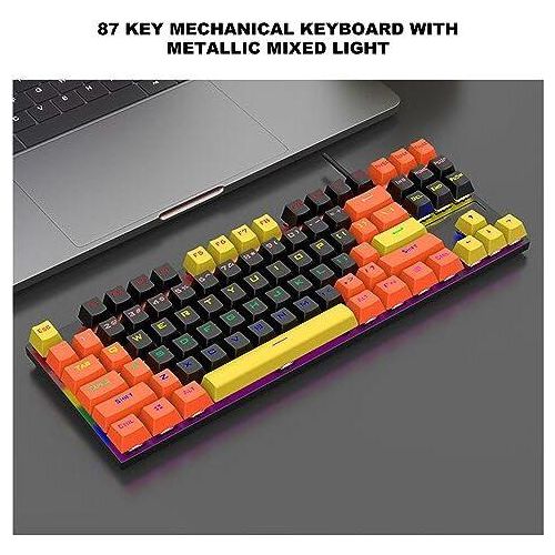 75% mechanischer Gaming-Tastaturblau-Schalter, USB-LED-Hintergrundbeleuchtung Anti-Ghosting, 87 Tasten, kompakter Computer