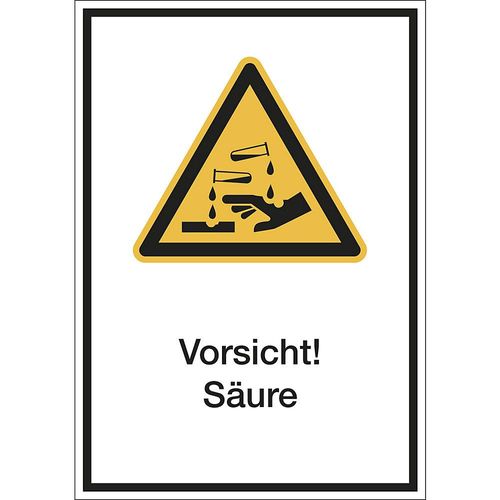 Kombischilder mit Text für Warnkennzeichen, Vorsicht! Säure, VE 10 Stk, Folie, LxH 130 x 185 mm kaiserkraft