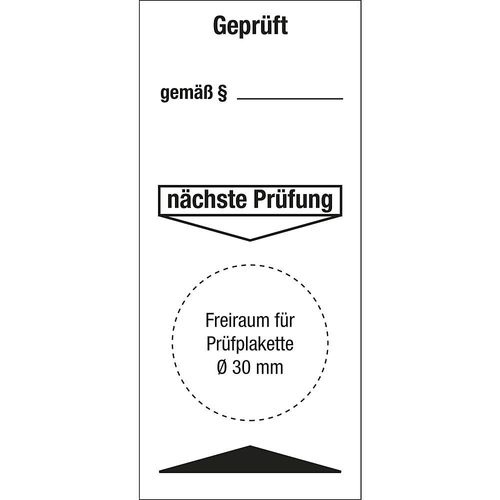Prüfplakette/Grundplakette, Folie, Geprüft gemäß, VE 10 Stk, LxH 40 x 90 mm kaiserkraft