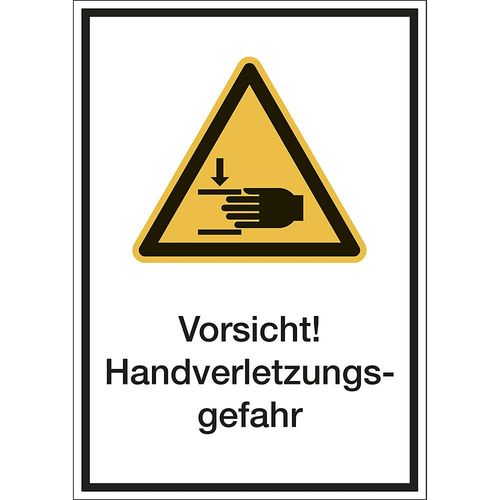 Kombischilder mit Text für Warnkennzeichen, Vorsicht! Handverletzungsgefahr, VE 10 Stk, Folie, LxH 210 x 297 mm kaiserkraft