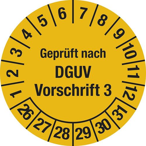 Geprüft nach DGUV, Dokumentenfolie, Ø 25 mm, VE 10 Stk, 26 - 31, gelb kaiserkraft