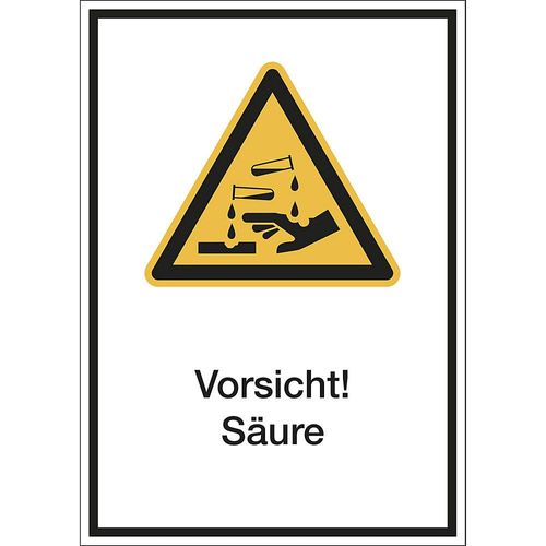 Kombischilder mit Text für Warnkennzeichen, Vorsicht! Säure, VE 10 Stk, Folie, LxH 210 x 297 mm kaiserkraft