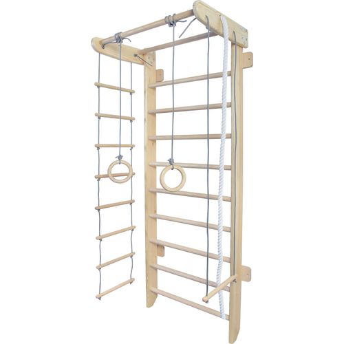Sprossenwand Numi aus Holz + Turnringe + Strickleiter | Klettergerüst Kinderzimmer Spielplatz indoor