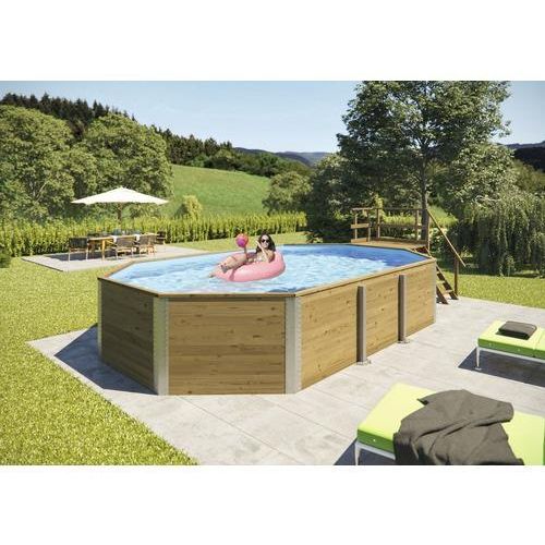 Aufstellpool Holzpool-Set Weka 594 rechteckig 714x376x116 cm inkl. Sandfilteranlage, Einbauskimmer, Filtersand, Bodenschutzvlies & Technikraum inkl. Holztreppe mit Handlauf