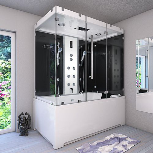 Kombination Badewanne Dusche K80-SW-EH-C-EC-SC-EA Duschtempel 180x100 cm Schlauchreinigung + Scheibenversiegelung