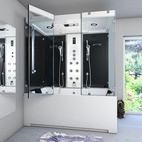 Kombination Badewanne Dusche K80-SW-TH-A-EC-SC-EA Duschtempel 100x180 cm Schlauchreinigung + Scheibenversiegelung