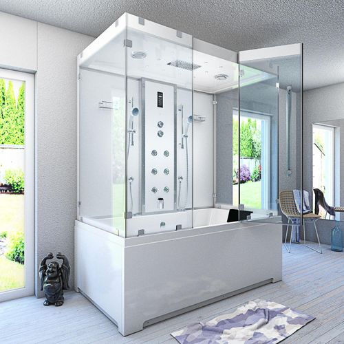 Kombination Badewanne Dusche K80-WS-EH-B-EC-SC-EA Duschtempel 180x100 cm Schlauchreinigung + Scheibenversiegelung