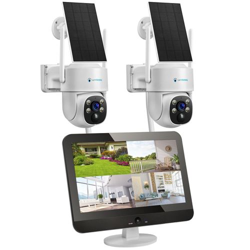LUVISION Dual WLAN PTZ Überwachungssystem mit LED Monitor 4MP Solar PTZ Überwachungskamera Mikrofon, Sirene, Smarte Nachtsicht (Versandrückläufer)