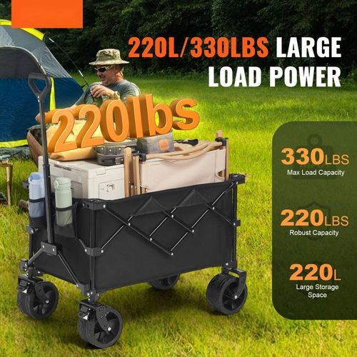 Bollerwagen 965 x 600 x 1070 mm Strandwagen - Kinderwagen aus 600D Oxford-Stoff mit PVC-Beschichtung - 220 L Speicherkapazität - Max. 150 kg Tragfähigkeit - Transportkarre Gerätewagen Handwagen
