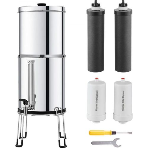 Schwerkraft Wasserfiltersystem - 7+7,5L Edelstahl - Wasserfilter mit 4 Filterstufen - Hochwertiger Wasserreiniger