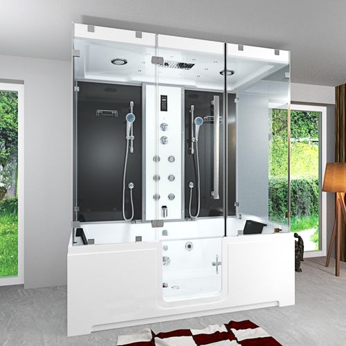 Kombination Badewanne Dusche K88-SW-EH-B-EC-SC-EA Duschtempel 180x100 cm Schlauchreinigung + Scheibenversiegelung