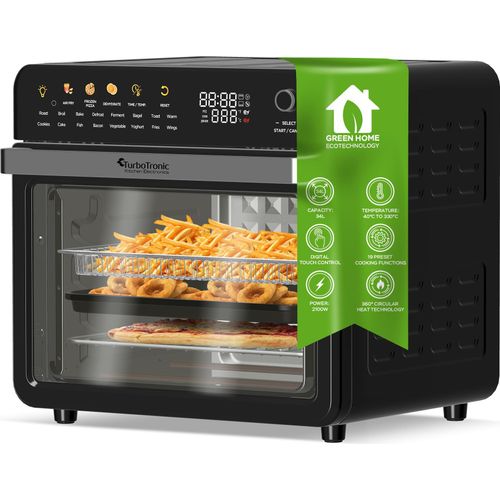 TurboTronic Multi-Smart-Ofen - 19in1 Heißluftofen & Heißluftfritteuse 2100W Power 34L bis 1kg Pommes Backofen mit Dörrfunktion 40-230°C Grill Airfryer Dörrautomat