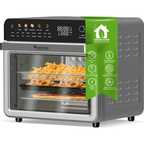 TurboTronic Multi-Smart-Ofen - 19in1 Heißluftofen & Heißluftfritteuse 2100W Power 34L bis 1kg Pommes Backofen mit Dörrfunktion 40-230°C Grill Airfryer Dörrautomat