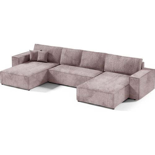 Große Ecksofa mit Schlaffunktion POSE U, Cord gepolstert, POSO 27, Dunkelrosa