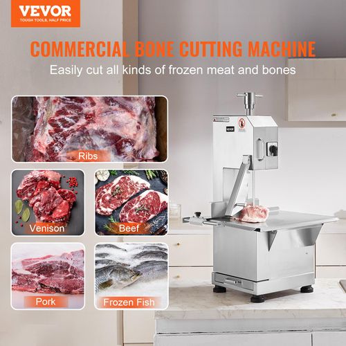 VEVOR Kommerzielle Fleischknochen Sägemaschine 2200 W, 1000 kg/h Knochenschneidemaschine Gefrorene Fleisch Knochen Schneidemaschine, 0-180 mm Einstellbare Dicke Knochensäge 470 x 530 mm Arbeitstisch