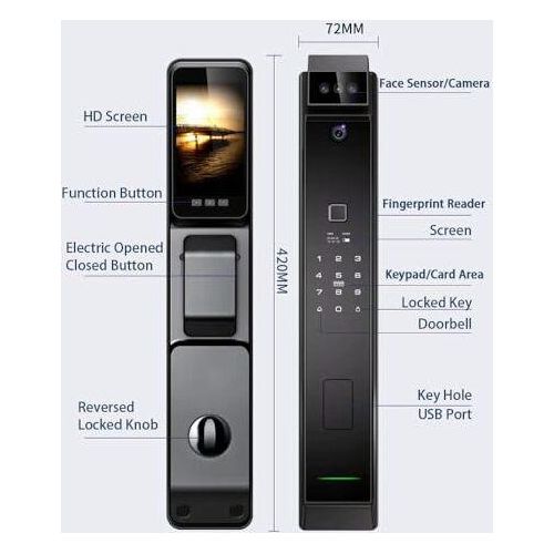 Matybobe Intelligentes Fingerabdruck Türschloss mit HD Kamera, Biometrisches intelligenter Gesichtserkennung und Griff, 6 Entsperrmodus, für 40–120