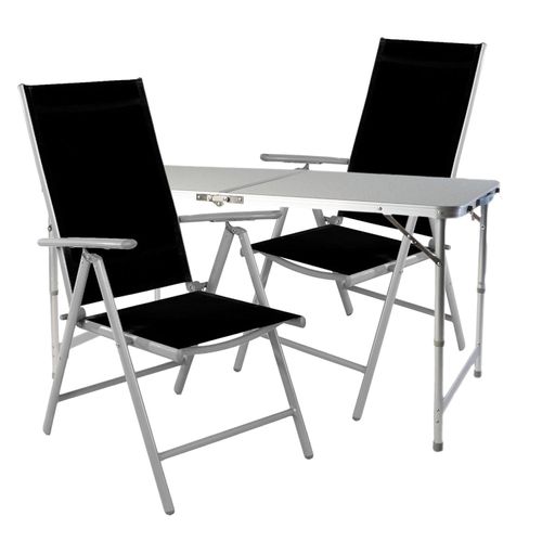 3-teiliges Campingmöbel Set höhenverstellbar Alu Textilen schwarz