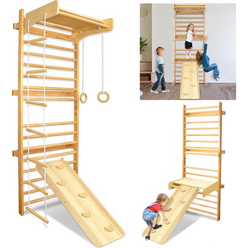 XMTECH Multifunktions Sprossenwand Set für Kinder Klettergerüst Indoor - Kletterwand, Klettergerüst, Turnwand Holz Sportgerät