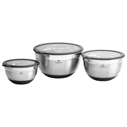 CHEF CUISINE Edelstahlschüsseln mit Glasdeckel 3 er Set