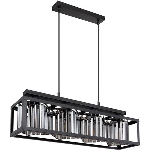 LED Hängeleuchte Metall schwarz, Glaskristalle rauch H 120 cm