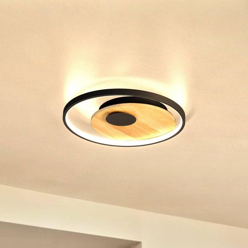 LED-Deckenlampe Marit, Ø 40 cm, sandschwarz, Metall/Holz