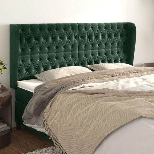vidaXL Kopfteil mit Ohren Dunkelgrün 203x23x118/128 cm Samt