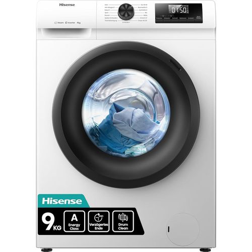 Hisense WF1Q9041BW Waschmaschine mit Dampffunktion / 9KG / 1400 U/Min /15 Programme/Anti-Allergie Programm/Baby-Wäsche/AutoWash/QuickWash