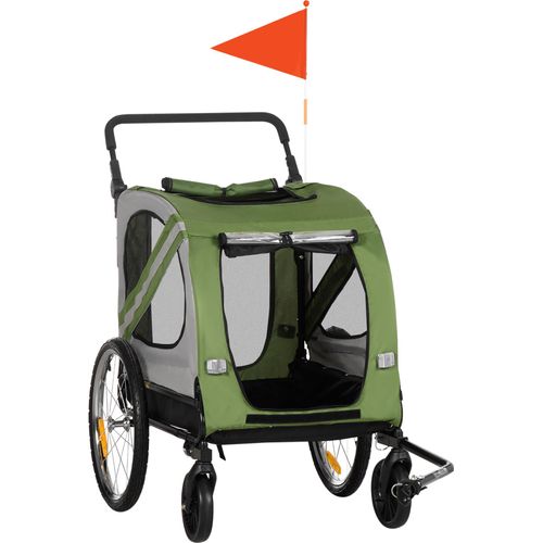 PawHut 2-in-1 Hundeanhänger & Hundebuggy, Hundefahrradanhänger Fahrradanhänger, Hundewagen mit Reflektoren für Mittelgroße Hunde bis 20 kg, Oxford-Gewebe, Grün