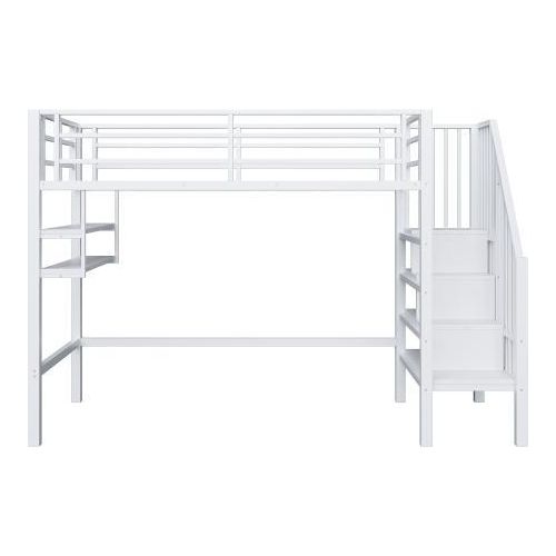Hochbett 90x200 cm Ohne Matratze Weiss Mit Stauraumleiter Einlegeboeden Gelaender Freiraum Unter Dem Bett Kinderbett Stauraumbett Jugendbett