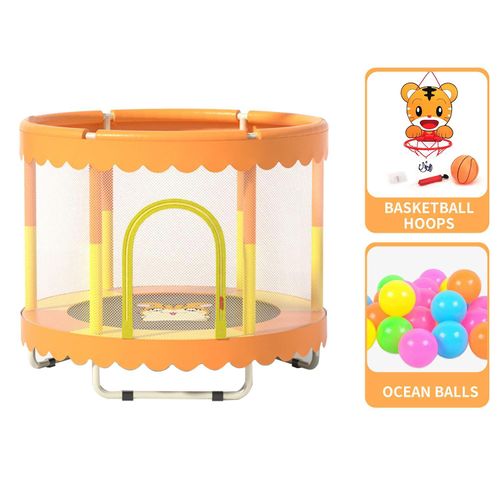 FOXSPORT Kinder Trampolin Ø 150 cm - mit Sicherheitsnetz, Randabdeckung - Gartentrampolin - Outdoor/Indoor Spielzeug- Orange