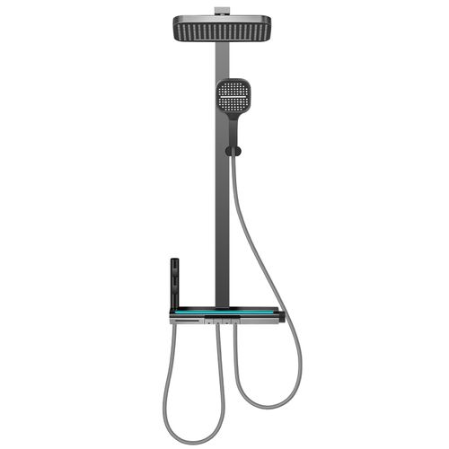 Duschsystem mit LED-Anzeige 4in1 Armatur Regendusche 32*22cm Handbrause Spritzpistole Duschset Duschgarnitur Duscharmatur Schwarz