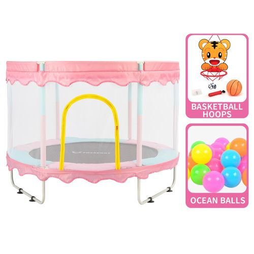 FOXSPORT Kinder Trampolin Ø 150 cm - mit Sicherheitsnetz, Randabdeckung - Gartentrampolin - Outdoor/Indoor Spielzeug- Rosa