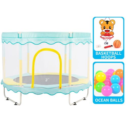 FOXSPORT Kinder Trampolin Ø 150 cm - mit Sicherheitsnetz, Randabdeckung - Gartentrampolin - Outdoor/Indoor Spielzeug- Blau