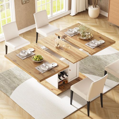 Flieks Esstisch ausziehbarer, Teleskoptisch mit Schrank, Tisch 110-140x80x75 cm, Küchentisch rechteckig, Holzfarbe und weiß