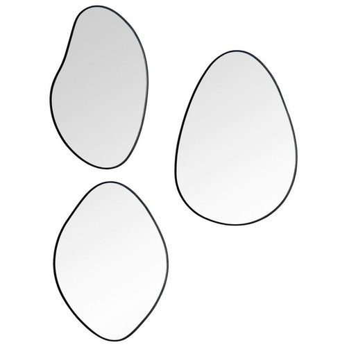 Spiegelset , Schwarz , Glas , 3-teilig , 28x22x0.4 cm , senkrecht und waagrecht montierbar , Spiegel, Wandspiegel