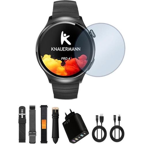 PRO 4 (2026) Smartwatch: Premium-Set mit 4 Armbändern, Edelstahlgehäuse in Schwarz - Die Perfekte Wahl für Stil und Funktionalität