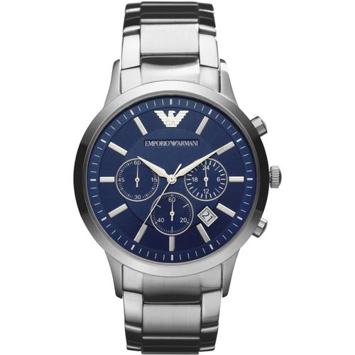 Chronograph EMPORIO ARMANI, silber (silberfarben, dunkelblau), Armbanduhren, Herren, Quarzuhr, Armbanduhr, Herrenuhr, Stoppfunktion, Edelstahlarmband