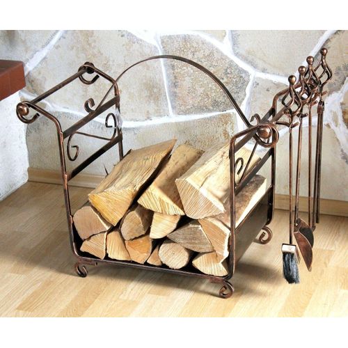 Kaminholzregal mit Kaminbesteck Art.183 Kaminholzständer 77 cm Holzkorb Kaminset
